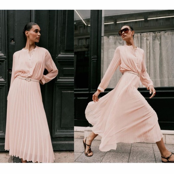 Zara Dresses & Skirts - Elegant Blush Pink Pleated Maxi Skirt